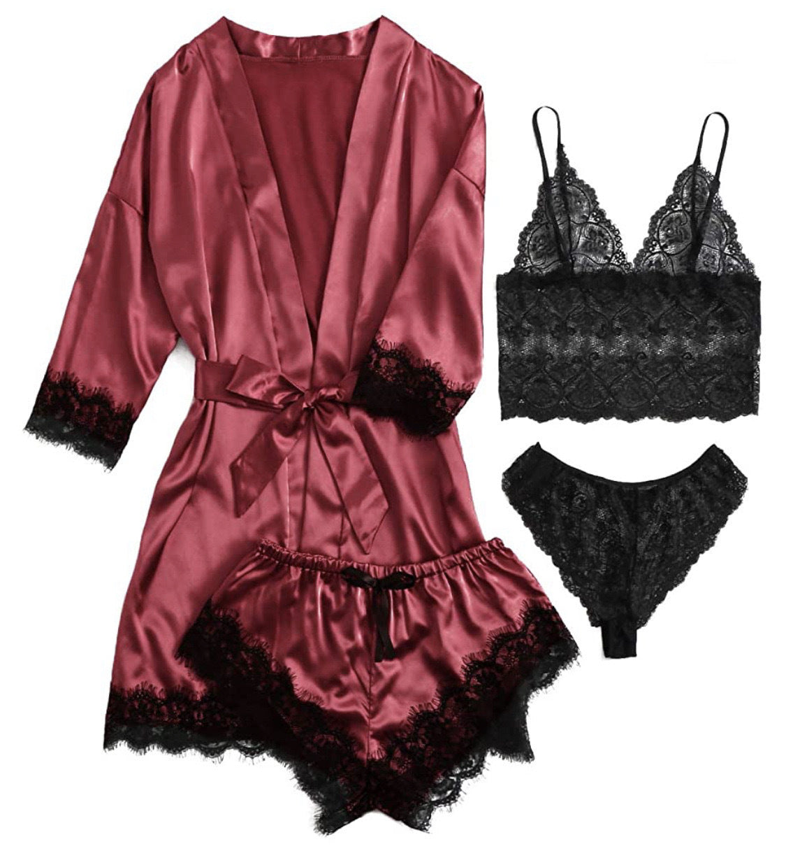 New cross-border European and American women's fun pajamas multi-piece suit lace satin suspenders robe foreign trade factory direct sales