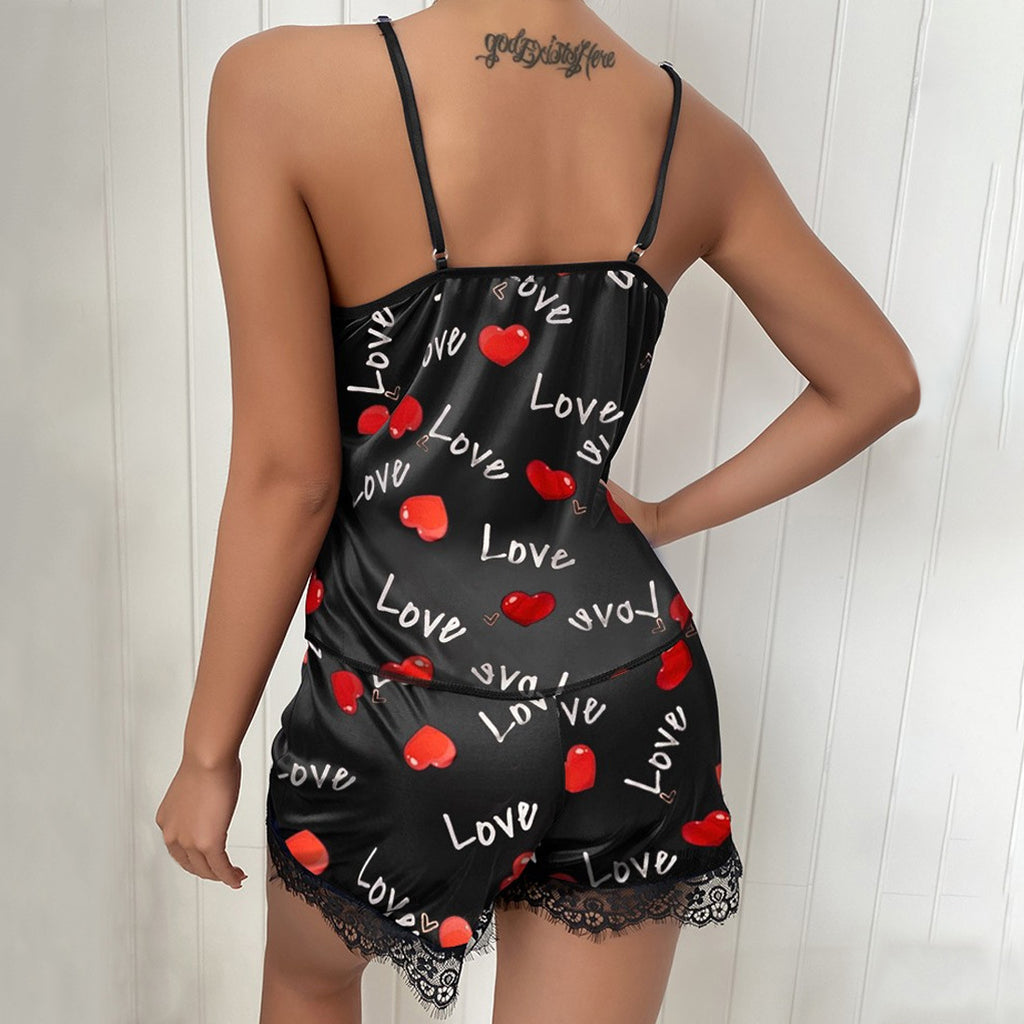 Women's Plus Size Sexy Pajamas Satin Two Piece Set Home Wear
