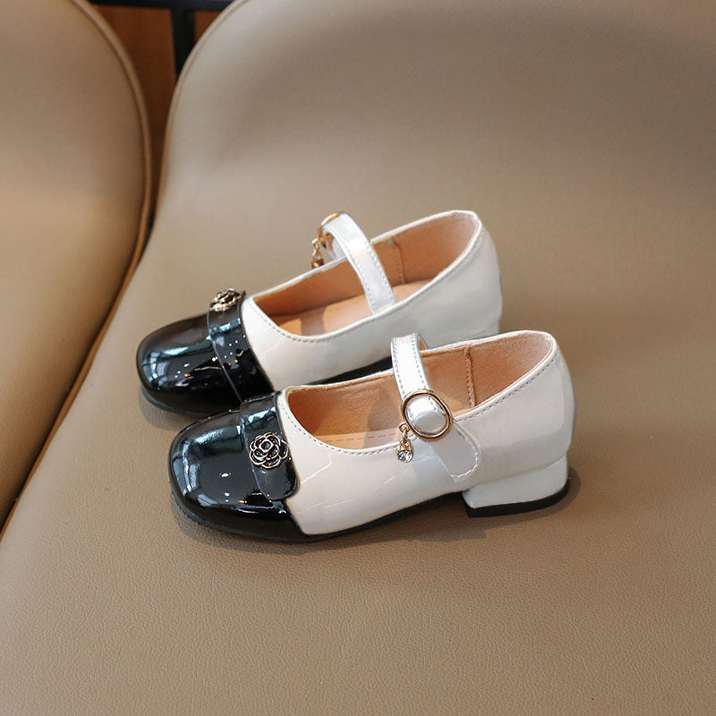 Korean version of thick heel high heels with girls small leather shoes spring and autumn new children's princess shoes fashion children's shoes wholesale