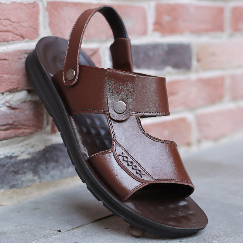 Genuine Leather Sandals for Men 2025 New Summer Casual Dual-Purpose Dad Soft Sole Outer Wear Beach Cowhide Sandals Trendy