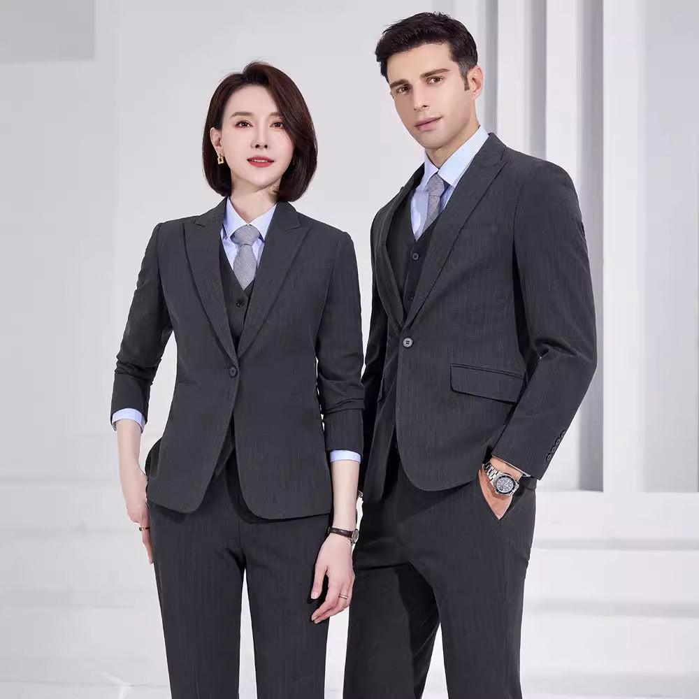Autumn and Winter thickened high-end striped suit suit elegant vest men's and women's professional formal wear 4s shop tooling teacher suit
