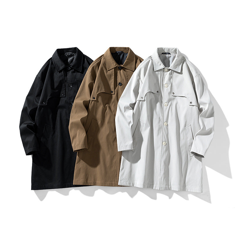 Men's Mid-length Balkan Lapel Coat Rivet Decorative Fashionable Coat Coat Everyday All-match British Style