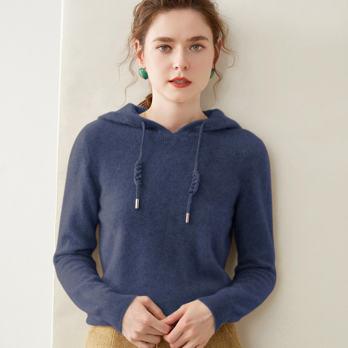 Light Luxury Solid Color 100% Pure Cashmere Hoodie for Women, Versatile for Commuting, Loose Knit Base Hoodie, Loose Fit
