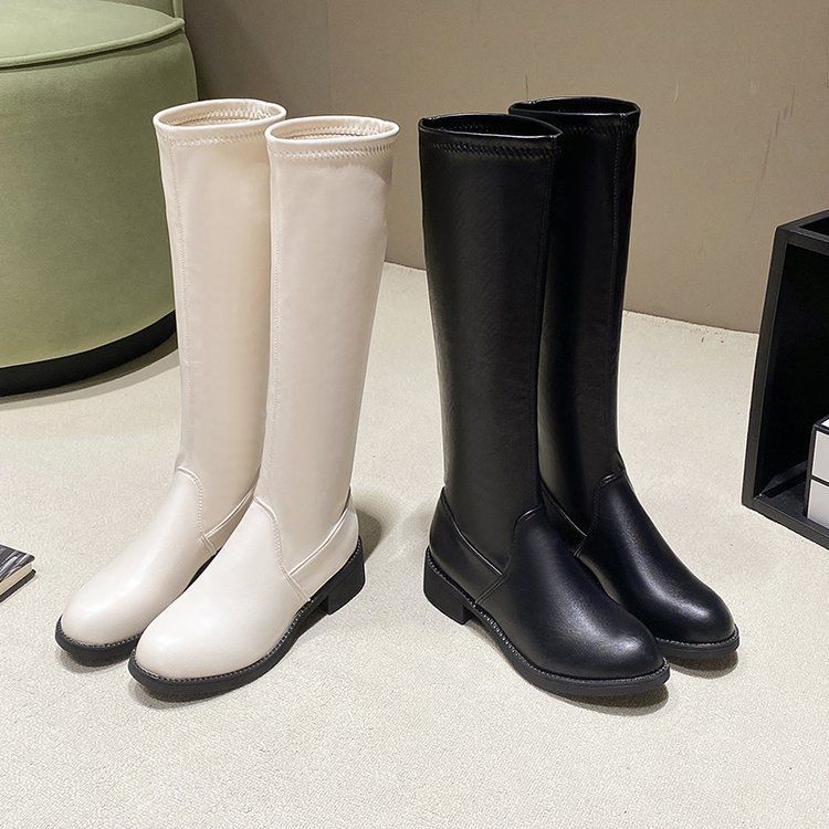 High-Top Leather Boots 2025 New Autumn and Winter Over-The-Knee Boots Women's Boots Women's Fashion Sleeve Slim Boots Long Boots