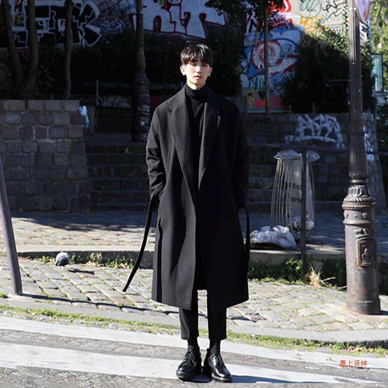 Autumn and winter woolen trench coat men's long over-the-knee Korean overcoat men's mid-length cotton and thickening woolen coat trendy