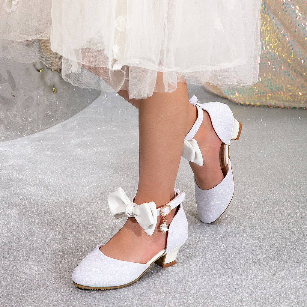 Cross-border new girls princess shoes little girls hollow bow sandals children dance performance dress high heels