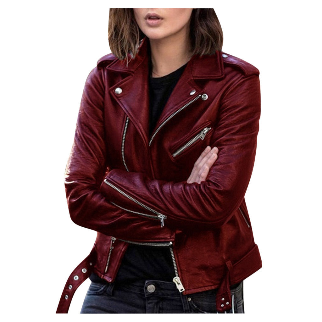 Spring and Autumn Plus Size Women's Short Leather Jacket European and American Motorcycle Suit Slim Winter Jacket Pu Leather Jacket for Women