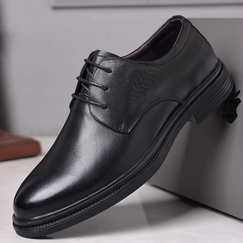 Men's Leather Shoes, Business Formal Wear, Genuine Leather Casual Shoes, Men's Black British Style Height-Increasing Versatile Work and Wedding Shoes