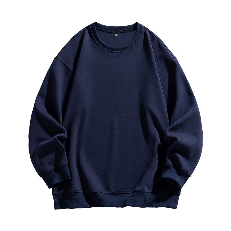 Autumn New Solid Color Loose Round Neck Sweatshirt for Men Trendy Brand Student Couple Hoodless Casual Long Sleeve Inner Layering Shirt