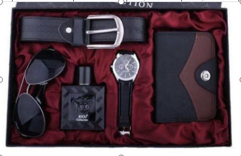 A04988 Men's Watch Belt suit Glasses Belt Wallet Keychain Large Dial Quartz Watch Gift