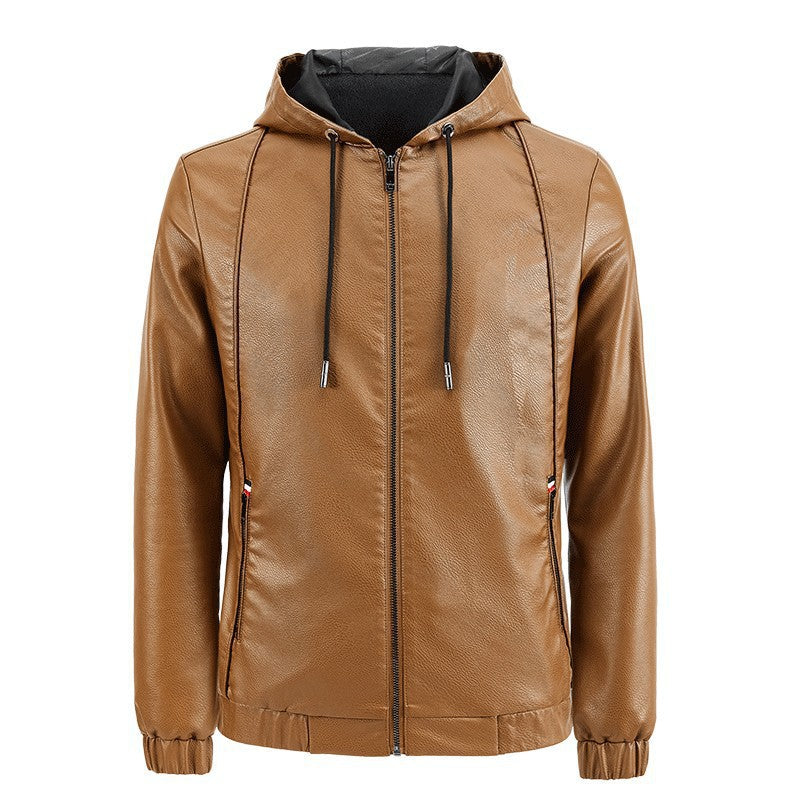 Men's Leather Jacket Cross-border Wholesale Factory Amazon Leather Men's Hooded Slim Fit Korean Motorcycle Casual Jacket