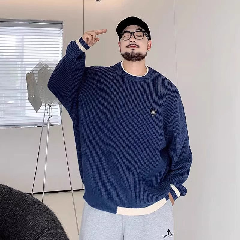 Trendy Brand plus size Men's Autumn and Winter Fake Two-piece Sweater Pullover Fatty Plus Plus Casual Fashion Loose Knitted Sweater