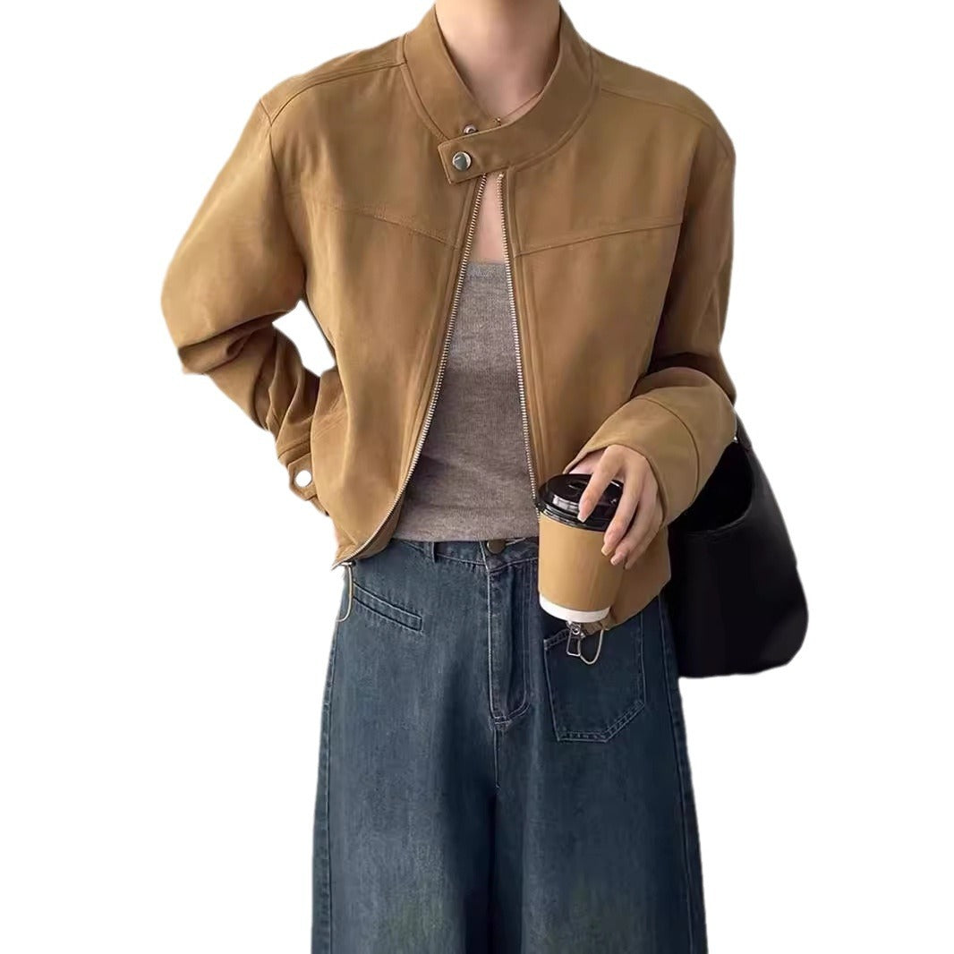 American Style Retro Collar Chanel Style Coat Women's Autumn New Casual Handsome BF Style Jacket Biker Coat Trendy