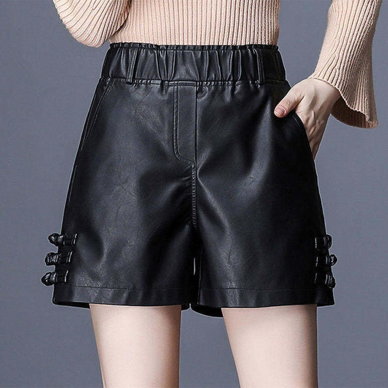 2024 New Autumn and Winter Leather Pants for Women, High-Waisted Fat Girls, Large Size Slimming Look Wide-Leg Pu Leather Shorts, Women's Leather Boot Pants, Trendy
