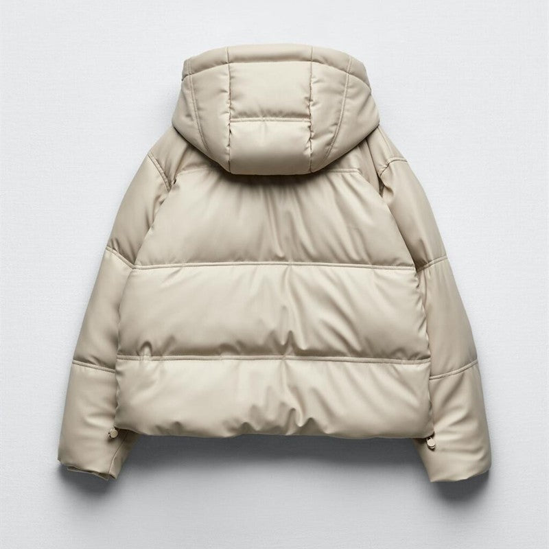 Autumn European and American Clothing Pure Color Versatile Warm Imitation Leather Short Cotton Jacket 3046225 712