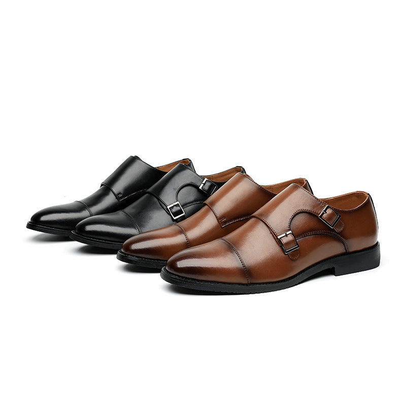 2023 New Style Buckle Business Formal Leather Shoes Men's British Derby Shoes Youth Wedding Shoes 8159-R