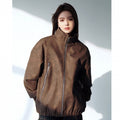 Men's and women's American style retro distressed PU leather cotton-padded jacket women's 2024 new winter cotton padded coat