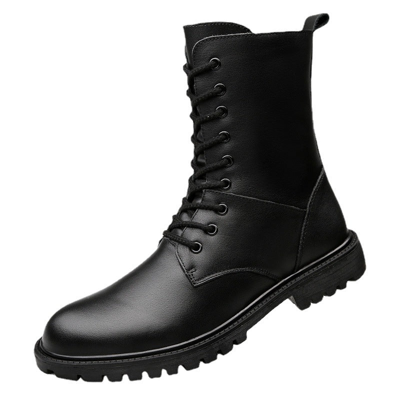 Winter new men's high barrel plus velvet cowhide cotton boots high-top warm special military boots large size 37-48 wholesale