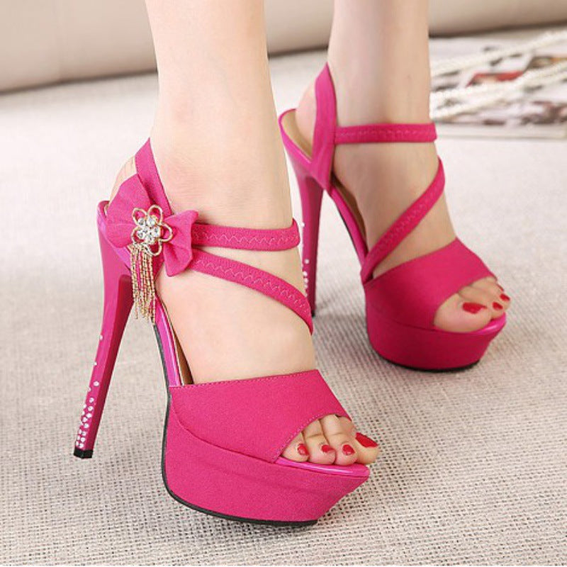 Super High Heels Summer Sexy Rhinestone Stiletto Heels 2024 Spring New Sandals Thick Sole Waterproof Platform Nightclub Princess Women's Shoes