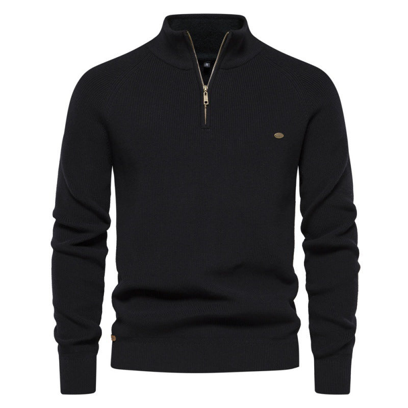 New Men's Long-Sleeve Autumn and Winter Versatile Stand Collar Casual Solid Color Sweater Half-Open Men's In-Stock Wholesale