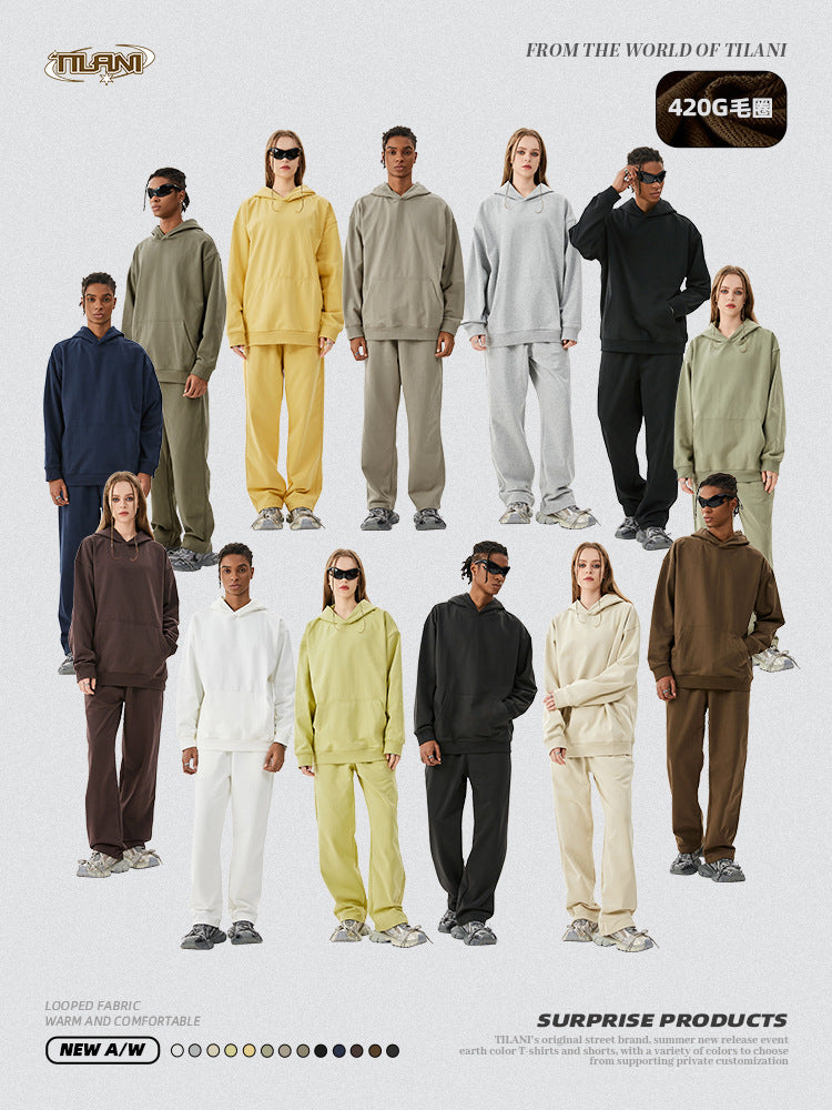 TILANI 2025 Heavy Terry Sweater Pants American Style Trendy Brand Solid Color Trendy Men's suit Hoodie Straight Pants