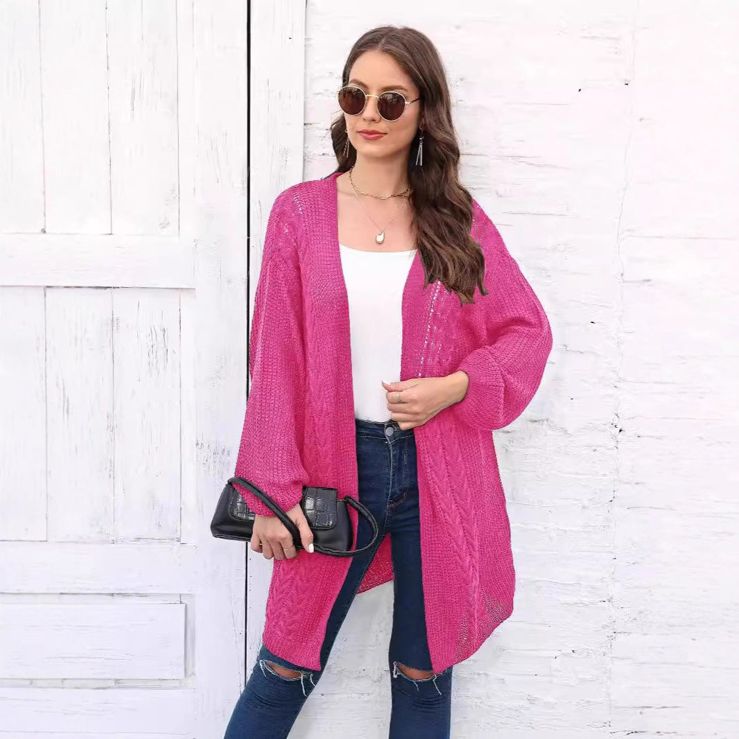 Women's Cardigan Air-Conditioning Sweater Cross-Border European and American Fashion Spring and Autumn New Woven Sweater Loose Casual Sweater Coat 641