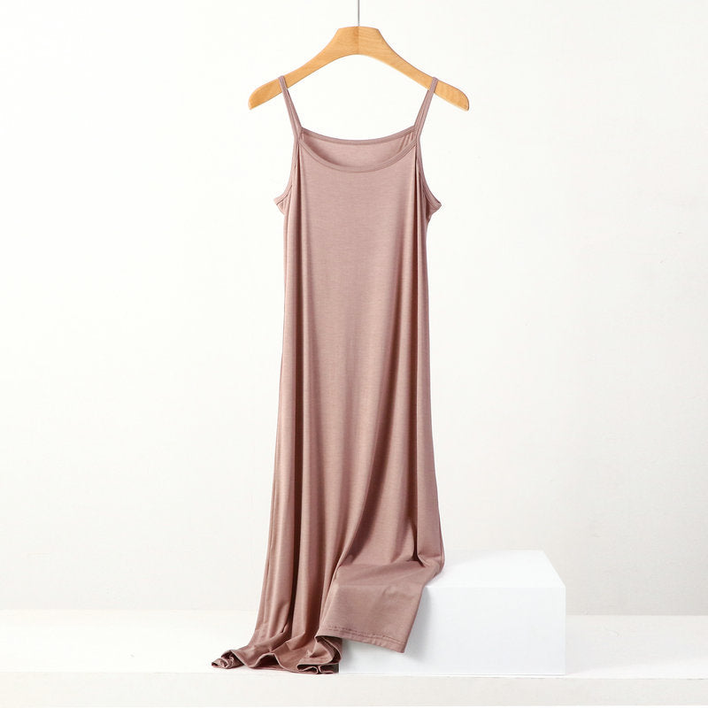 Plus Size Spring and Summer All-match Slim-fit Long Inner Nightgown Sling Modal Cotton Women's Solid Color Base dress