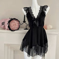Purely Sensual Silky Slip Nightgown with Sexy Backless Lace Bow, Polka Dot Sleep Dress with a High-End Feel, Loungewear