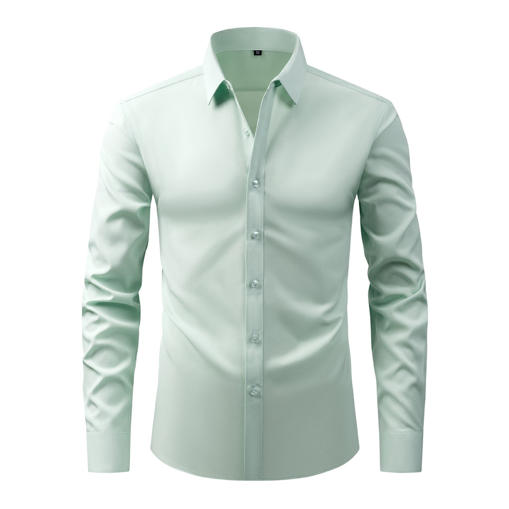 Cross-Border Four-Way Stretch Shirt Men's Shirt Wrinkle-Free and Anti-Wrinkle Amazon Export Thin Cardigan Long-Sleeved Shirt for Men