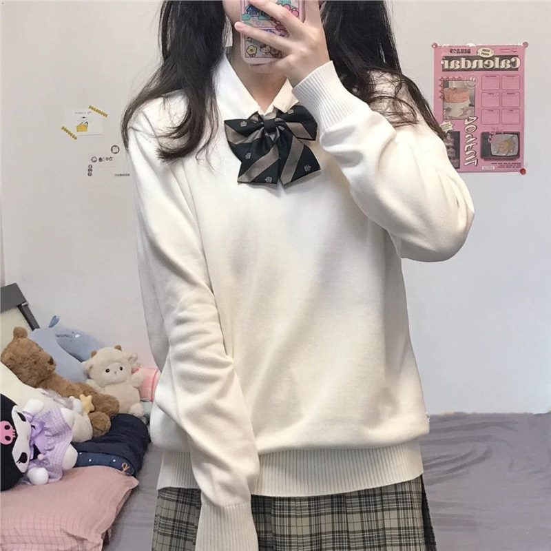 Sweater College Japanese Style JK Uniform Autumn and Winter New School Style All-match Pullover Knitted Long-sleeved Stacked Top for Women