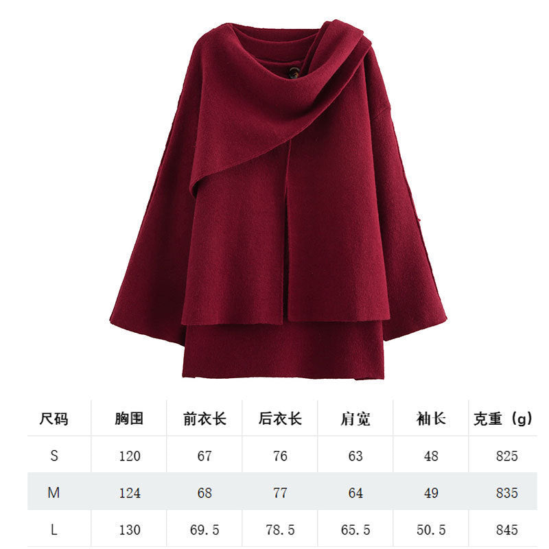 Scarf Knitted New Women's Autumn Cross-Border Outwear Jacket Loose Asymmetrical European and American Style Women
