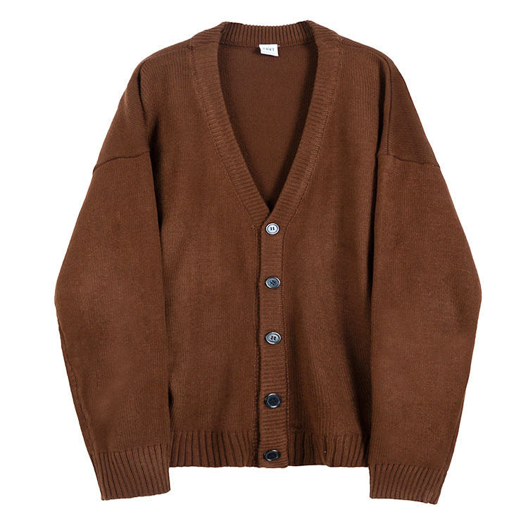 Fashionable Brand Knitwear Men's V Neck Single-Breasted Pure Color Knitwear Cardigan Men's 2022 Autumn and Winter Loose Casual Long-Sleeved Jacket