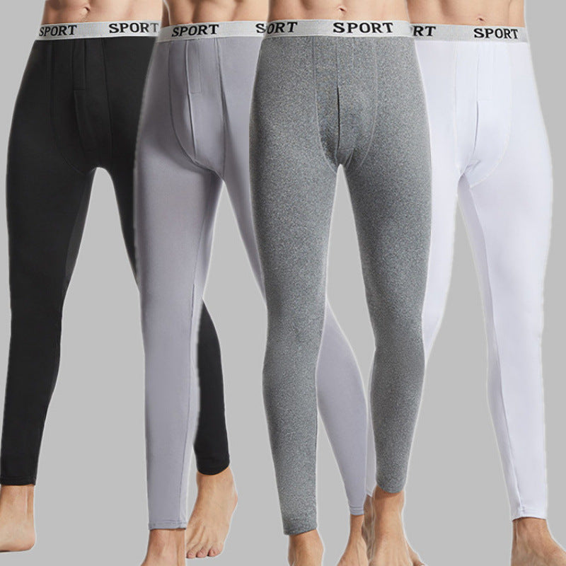 Men's Slim-Fit Winter Fleece Thermal Pants Thin Single Pants Men's Inner Wear Base Knit Pants Youth Sleep Pants