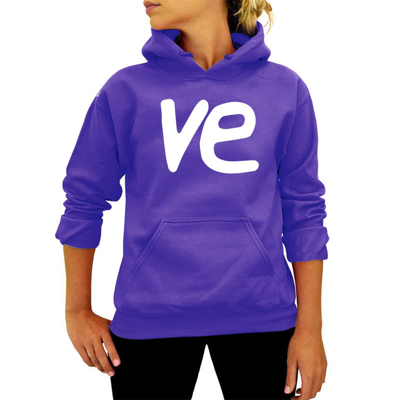 VE Letter Printing Hooded Sweat European and American Women's Autumn and Winter Top Fashion Loose Amazon Foreign Trade Cross-border