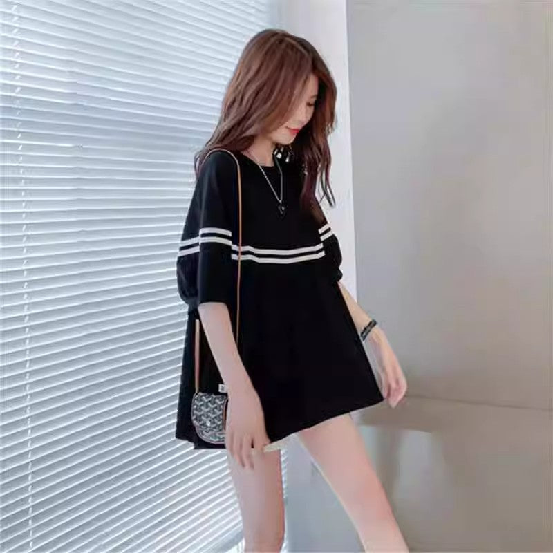 Pregnant Women's Summer T-shirt Top Women's T-shirt Fashionable Summer Thin Short-sleeved Summer Base Shirt Mid-length dress Women