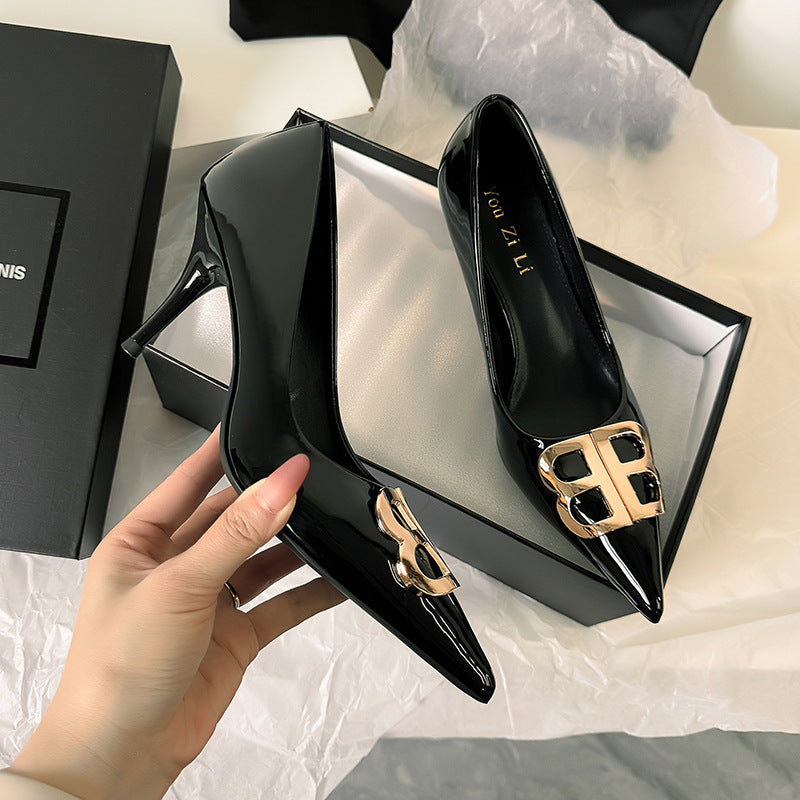 Korean version of solid color high heels women's 2024 new online popular pure wind single-layer shoes pointed toe shallow mouth outer wear work shoes for women
