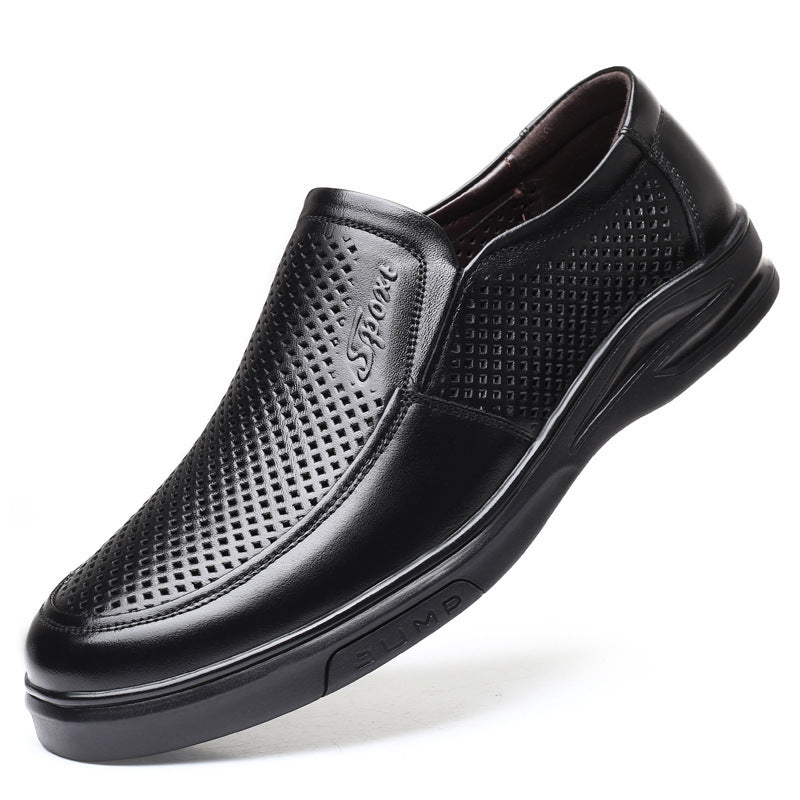 Leather Shoes for Men 2024 Summer Breathable Cut Out Sandals for Men Genuine Leather Middle-Aged and Elderly Casual Shoes Soft Sole Non-Slip Dad Shoes