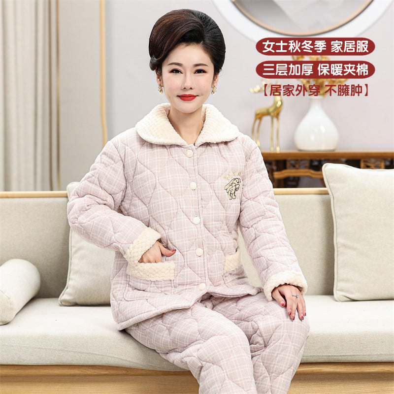 Sleeping beauty pajamas fall/winter women's cotton padded three-layer thick warm and cold-proof home clothes mother's day gift 08