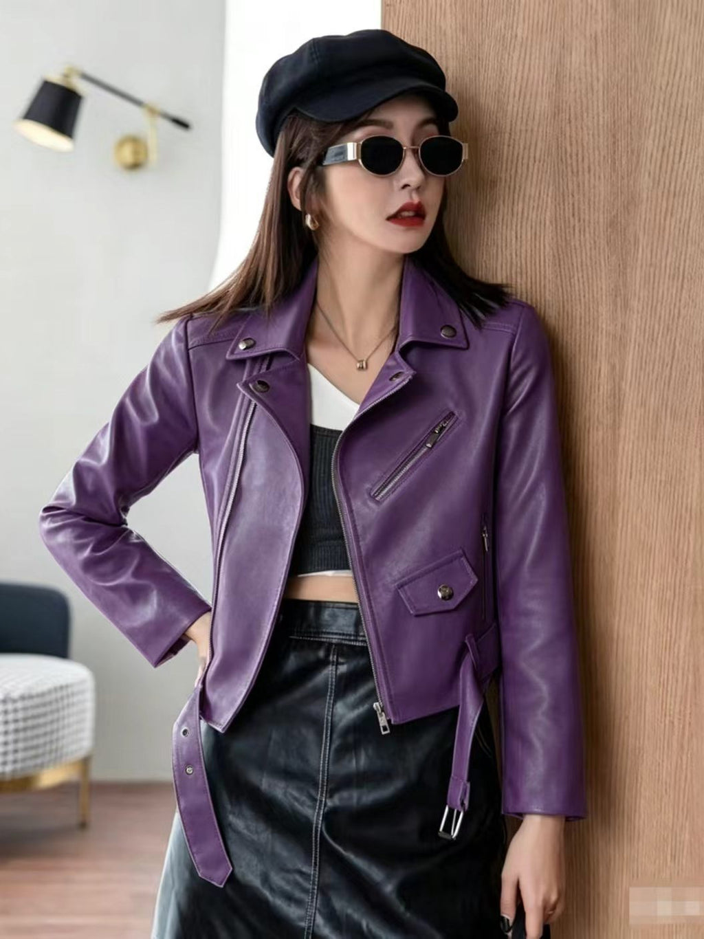 2025 Spring and Autumn New Yellow Women's Leather Jacket Large Size Women's Jacket Short Women's Leather Jacket Motorcycle Wholesale