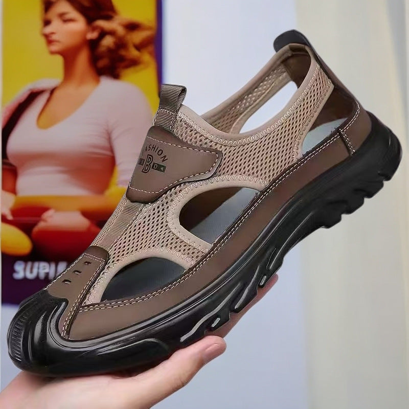 Men's Shoes Summer New Men's Sandals Hollow Mesh Comfortable Casual Shoes Soft Sole Slip-On Beach Shoes Wholesale