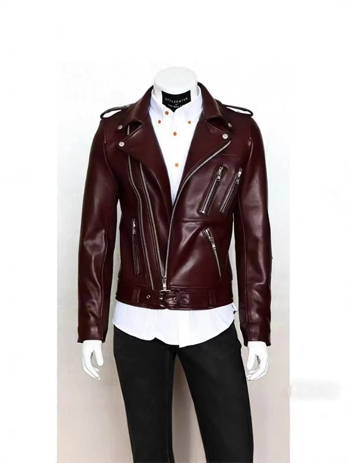 Autumn and Winter Leather Men's New Leather Jacket Coat Men's Korean Style Vertical Collar Slim Fit PU Leather Top Trendy Men's Coat