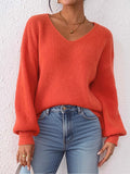 European and American Women's Clothing Cross-Border Sweaters Autumn and Winter V-Neck Casual Pullover Tops Women's Knitted Loose Sweaters Wholesale