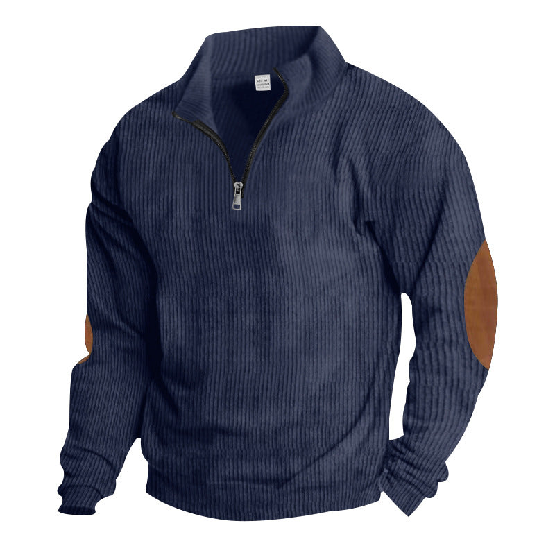 2025 Export Autumn and Winter Cross-Border Pure Color Men's Sweatshirt Autumn and Winter Half-Zip Corduroy Casual Stand-Up Collar Long Sleeves