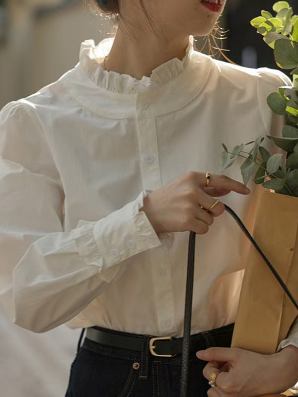Spring New Korean Style Slimming Tops Spring and Autumn Design Niche High-End Shirts White Shirts for Women