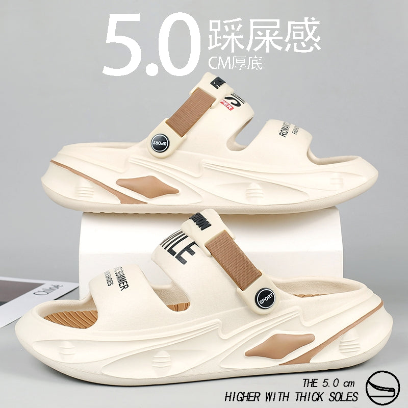 Slippers Men's Summer Outer Wear with Heel Driving Poop-feeling Platform-soled Elevated Sports Beach Sandals
