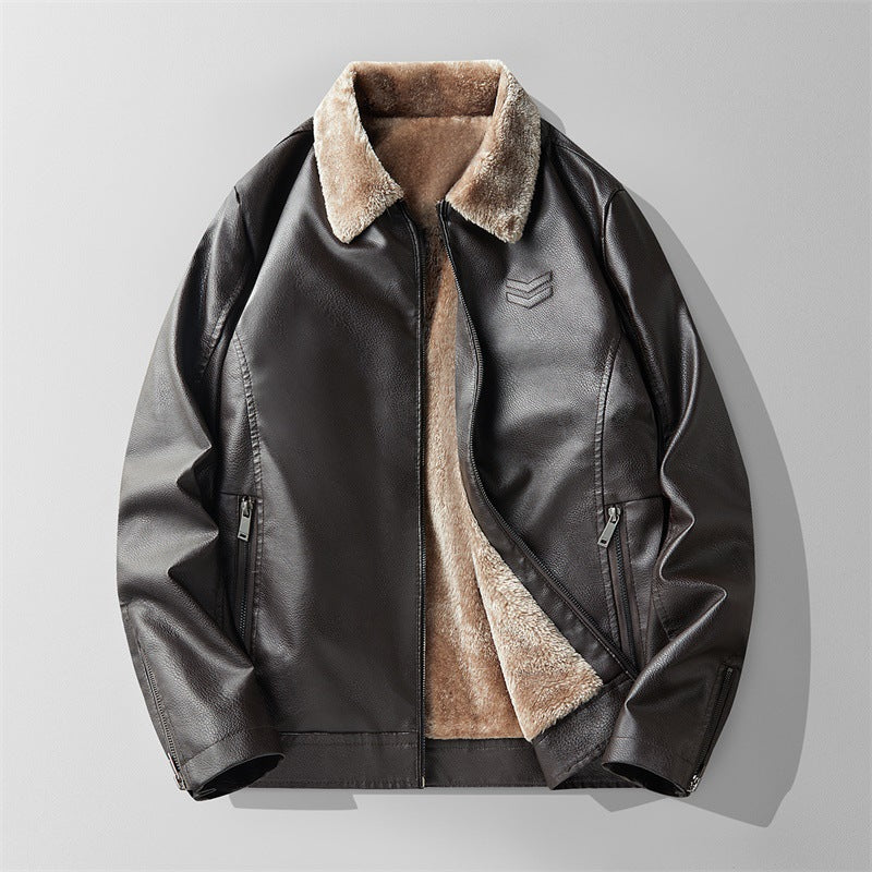 2024 New Winter fleece-lined Thickened Men's Leather Jacket Coat Fashion Casual Leather One Warm Leather Men