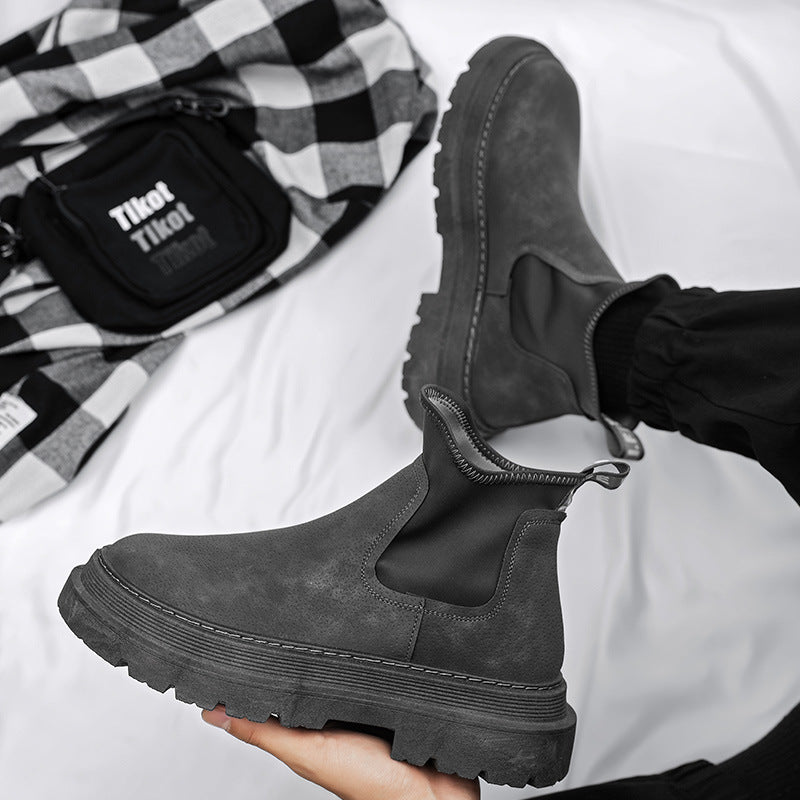 Men's shoes 2023 autumn new casual flat shoes Chelsea smoke tube boots British style high-top fashion tooling short boots