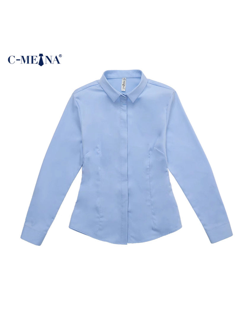 New Women's Clothing Women's Shirts Simple Solid Color Hidden Button Anti-Exposure Niche Style Elegant Commuter Women's Formal Shirts