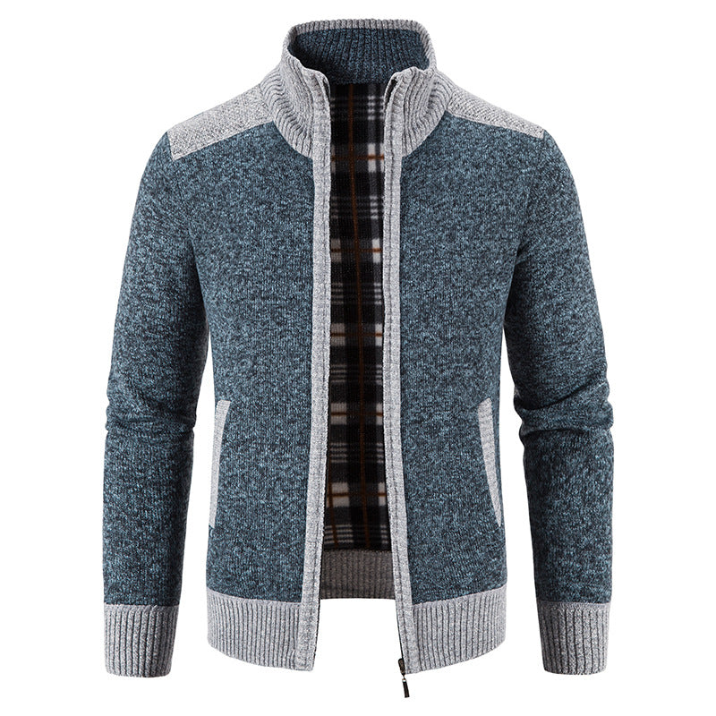 Amazon men's autumn and winter clothing stand collar sweater coat thickened sweater trend green cardigan sweater warm