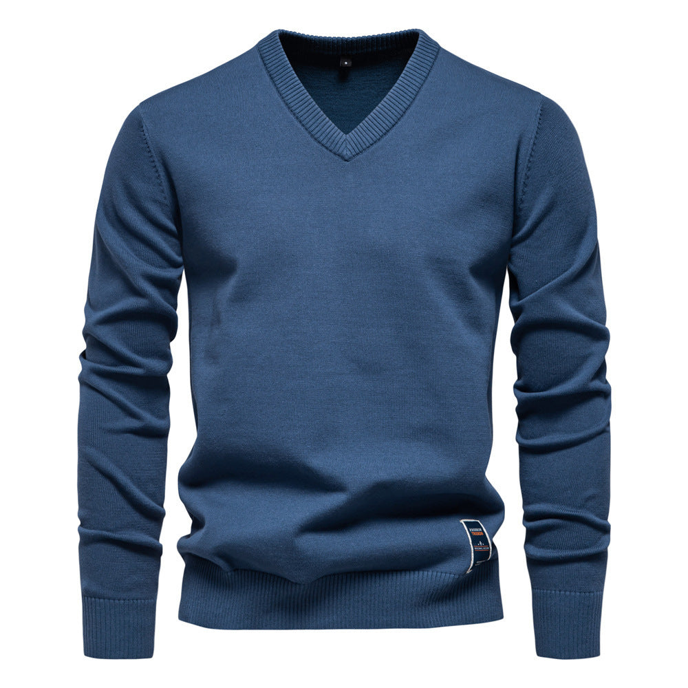 V-Neck 2024 Knitwear Pure Color Men's Knitwear Men's Cross-Border Black Cotton Knitwear Trendyy Autumn and Winter New Green